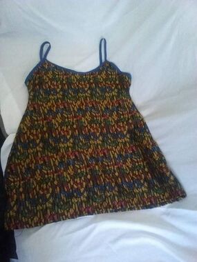 Multicolor Patterned Spaghetti Strap Camisole - Blue Trim